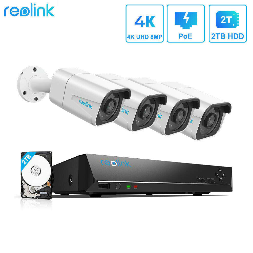 Reolink 8CH 2TB CCTV NVR POE Überwachungskamera Set 4x 8MP Kamera RLK8-800B4-A