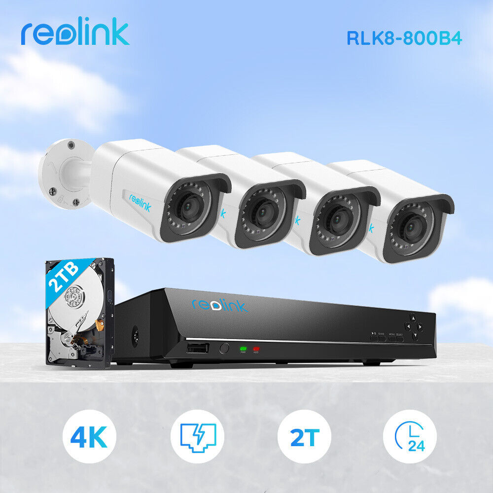 Reolink 8CH 2TB CCTV NVR POE Überwachungskamera Set 4x 8MP Kamera RLK8-800B4-A